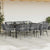 9 Piece Garden Dining Set with Cushions Grey Poly Rattan Glass