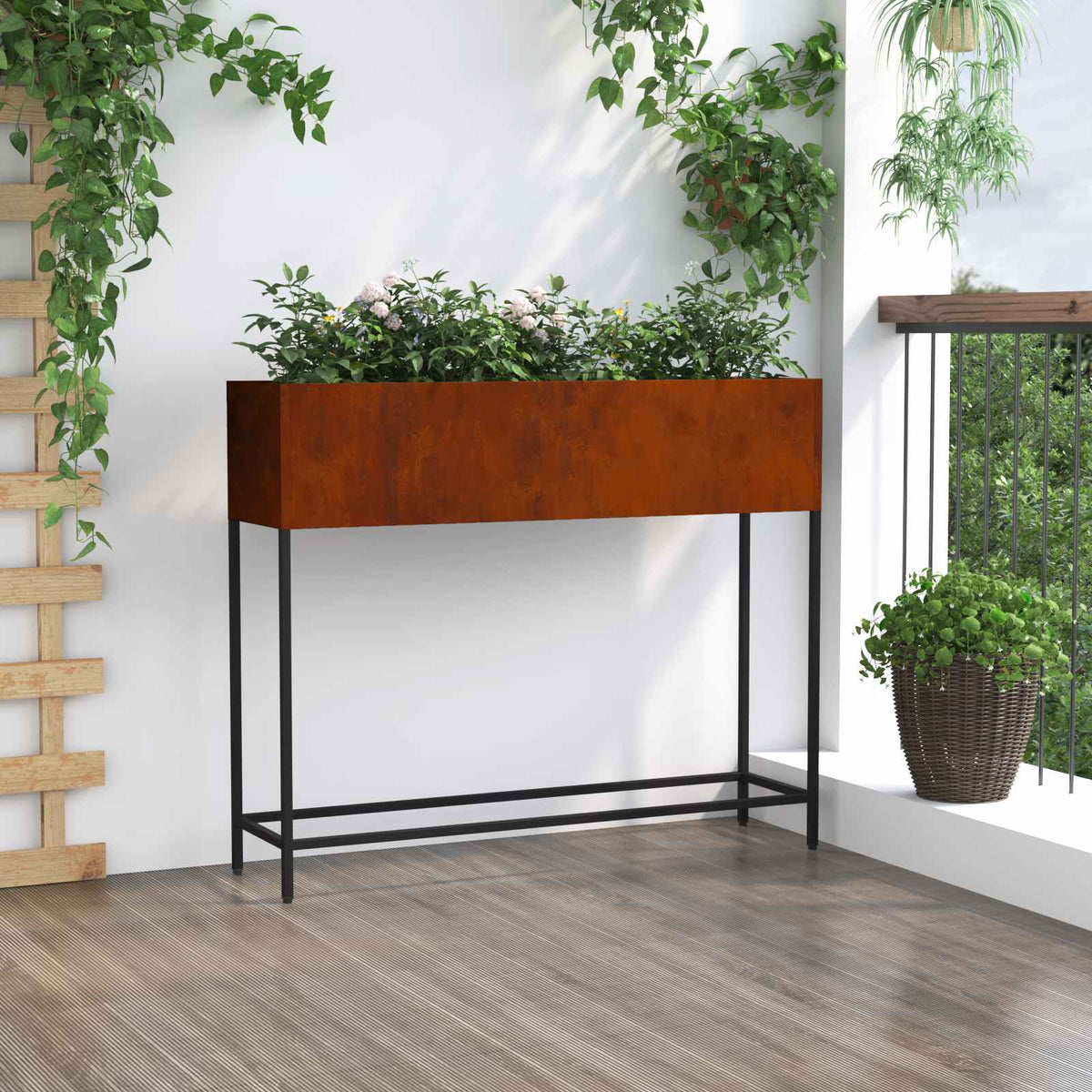Raised Garden Planter Rusty 100 x 26 x 82 cm Weathering Steel