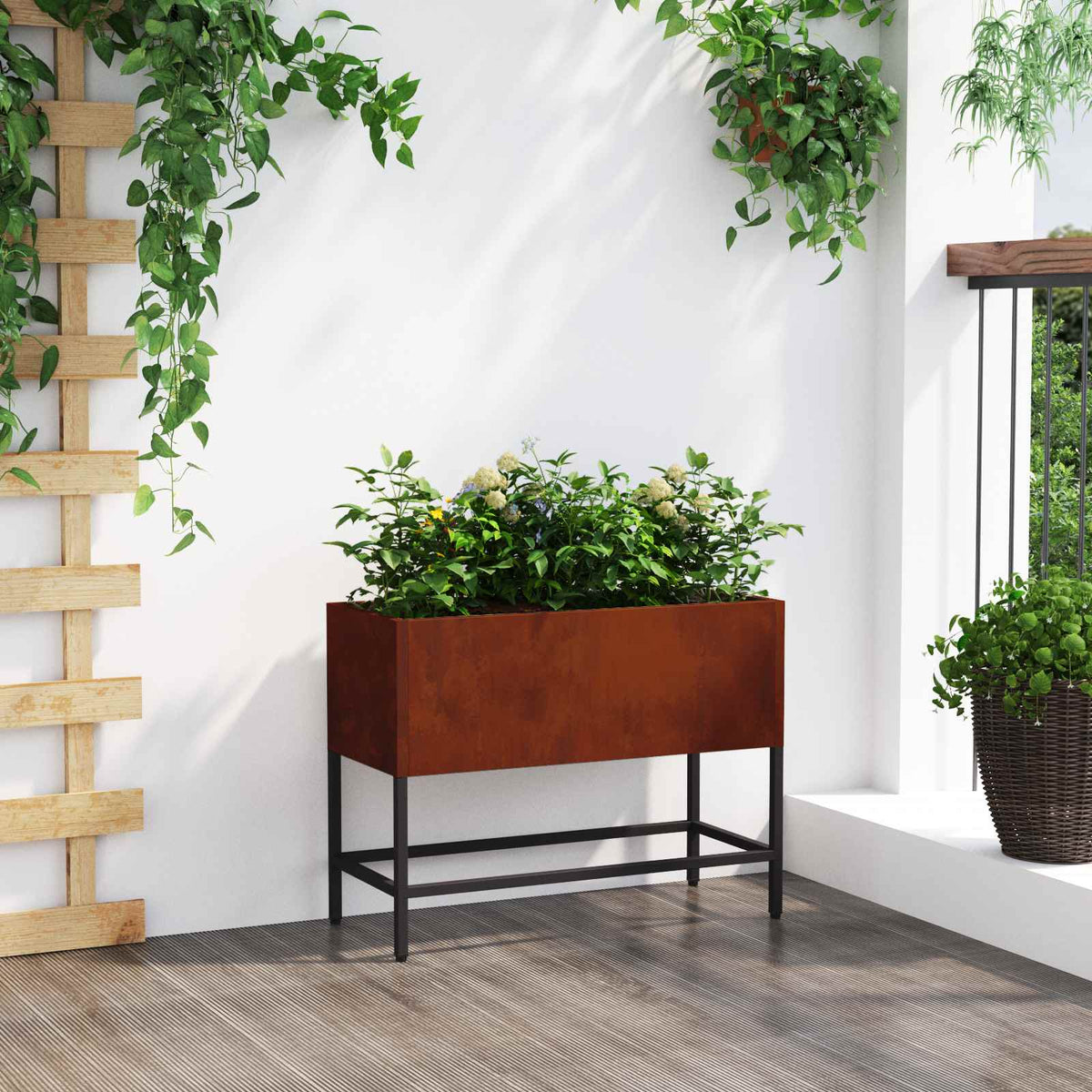 Raised Garden Planter Rusty 60 x 26 x 45 cm Weathering Steel