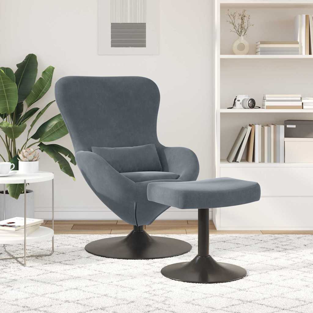 Egg Chair with Footstool Dark Grey Velvet