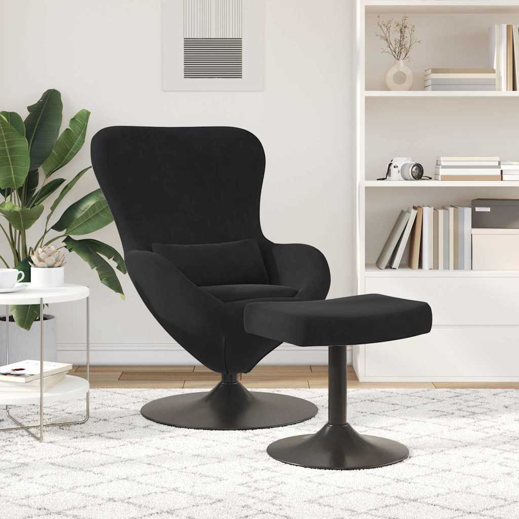 Egg Chair with Footstool Black Velvet