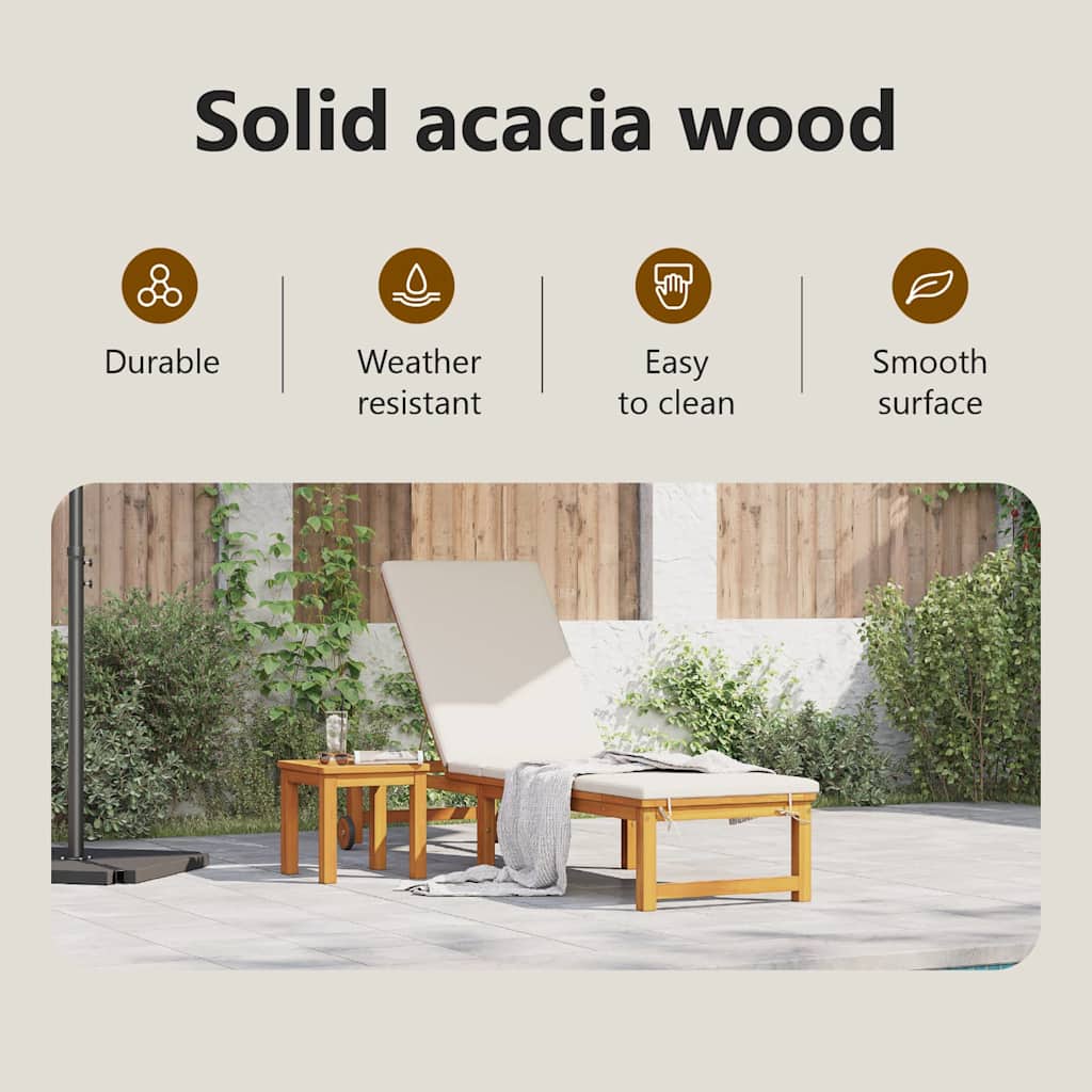 Sun Lounger Reclining Brown 202 x 53 x 89 cm Solid Acacia Wood