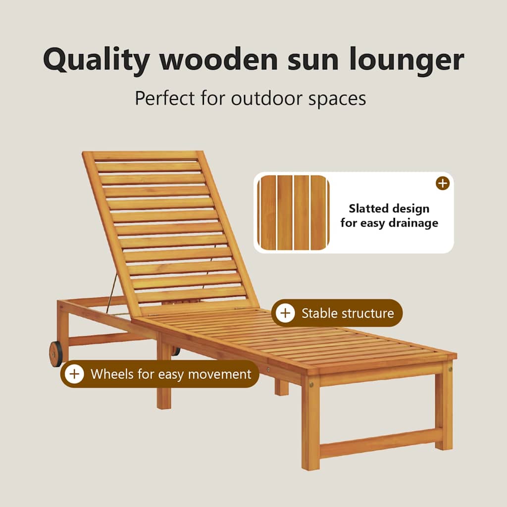 Sun Lounger Reclining Brown 202 x 53 x 89 cm Solid Acacia Wood