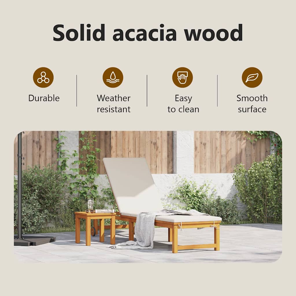 Sun Lounger Reclining Brown 202 x 53 x 89 cm Solid Acacia Wood