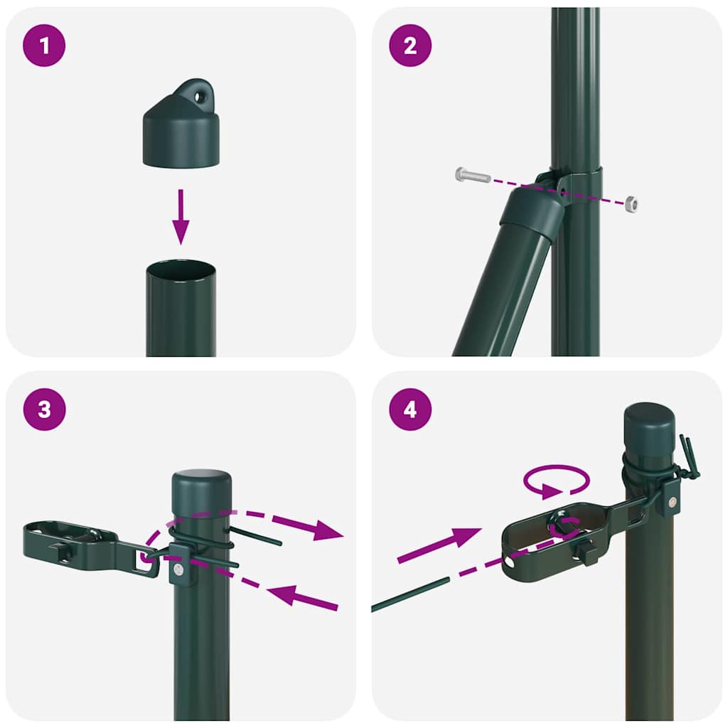 Fence Posts Manual 13 pcs Green Ø32mm 190 cm Galvanised steel