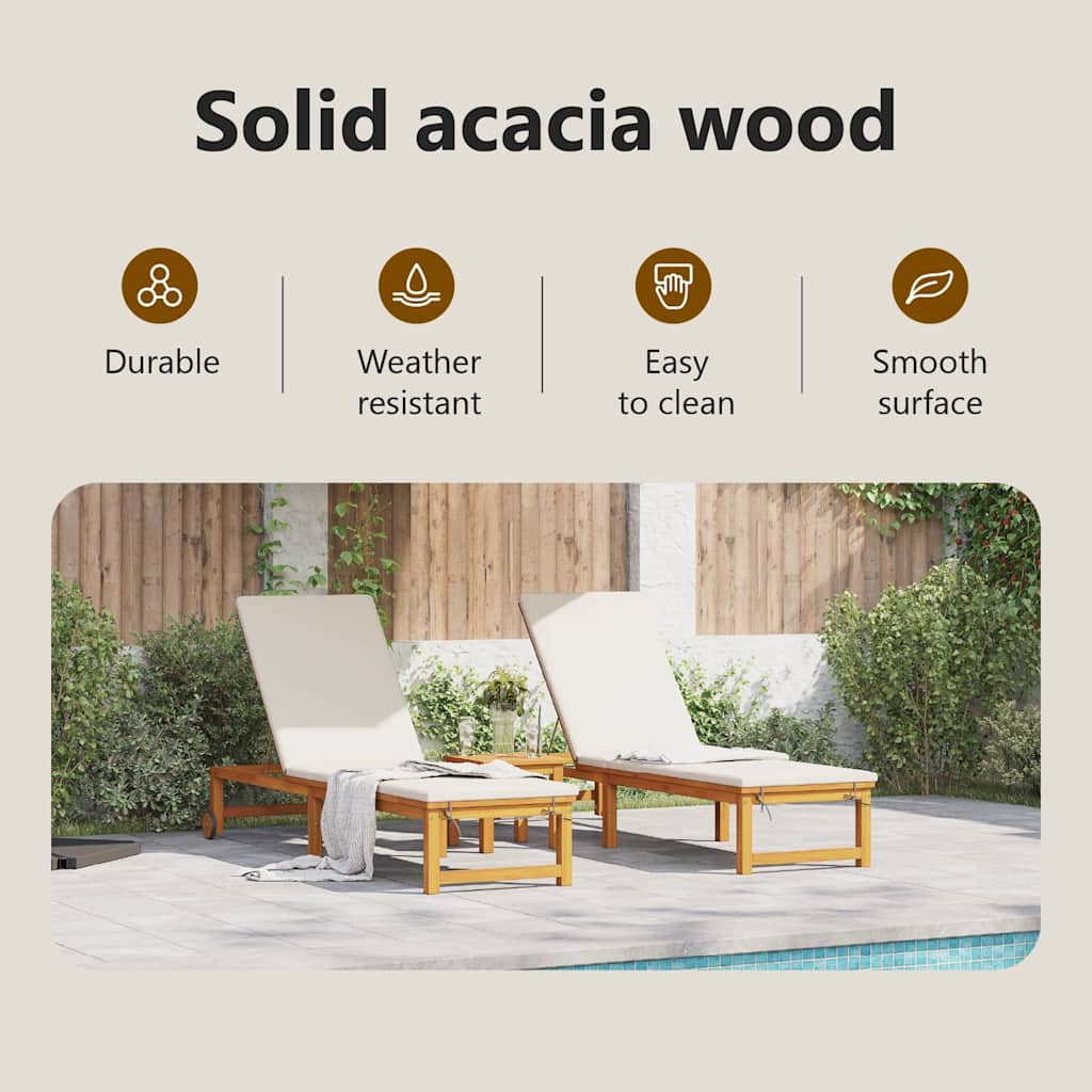 Sun Lounger 2 pcs Brown 202 x 53 x 89 cm Solid Acacia Wood