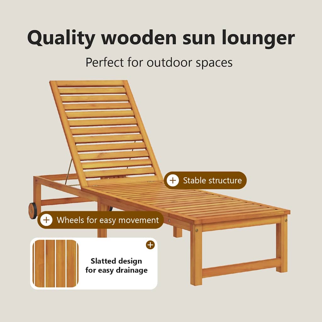 Sun Lounger 2 pcs Brown 202 x 53 x 89 cm Solid Acacia Wood