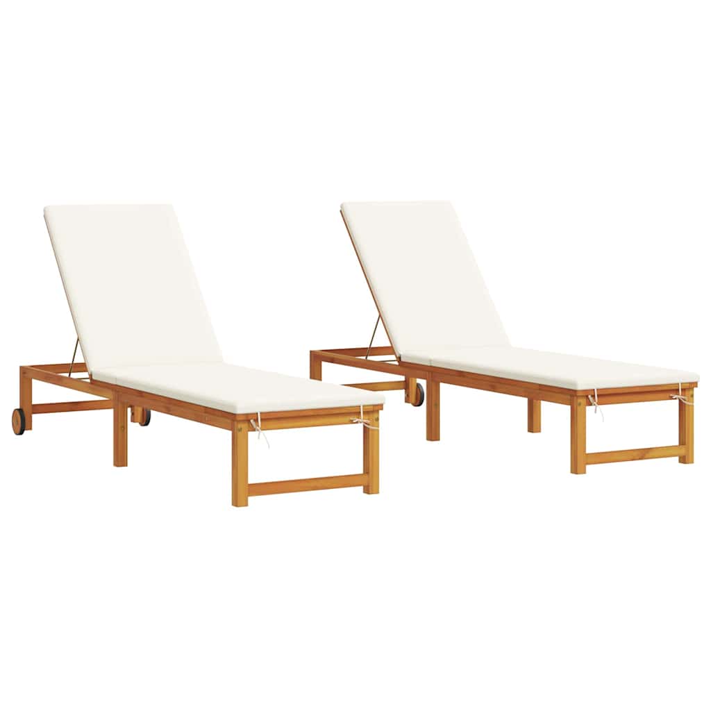 Sun Lounger 2 pcs Brown 202 x 53 x 89 cm Solid Acacia Wood