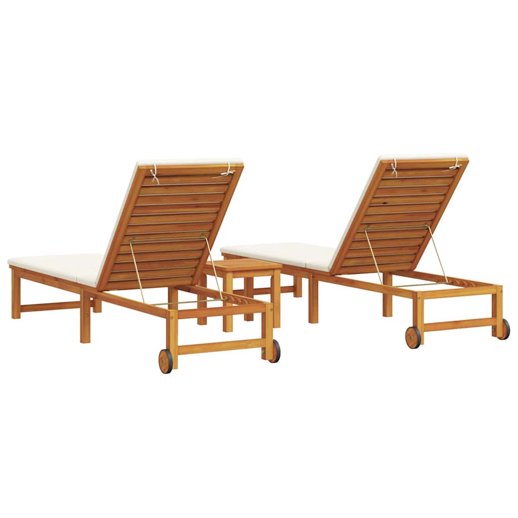 Sun Lounger Reclining 3 pcs Brown Solid Acacia Wood