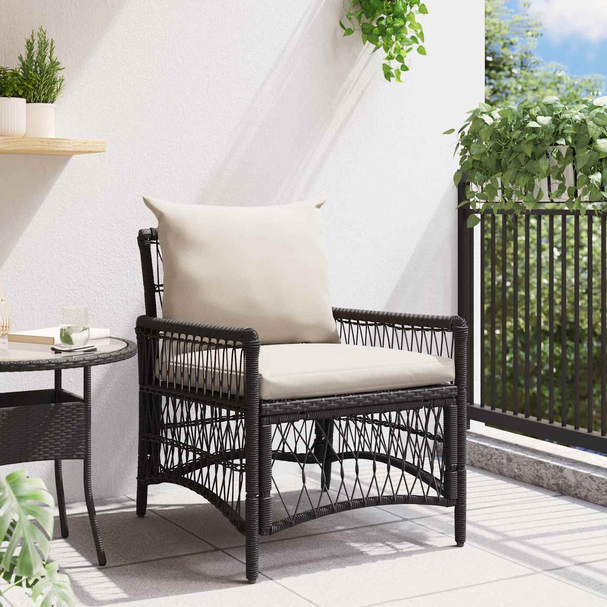 Garden Chair with Cushion Black 73 x 61 x 77 cm Poly Rattan