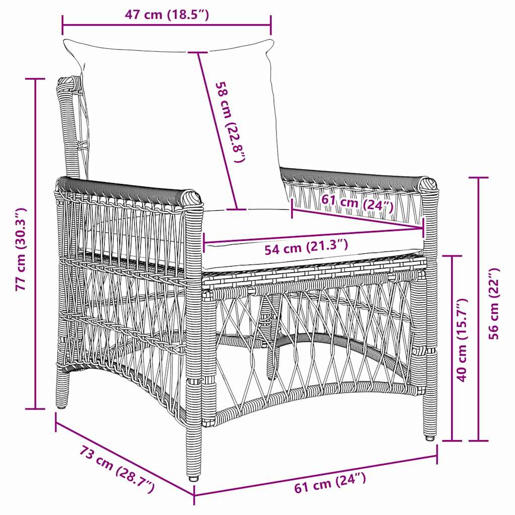 Garden Chair Black 60 x 70 x 78cm Poly Rattan