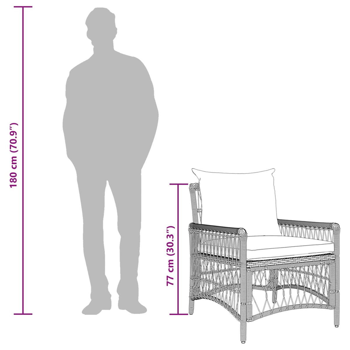 Garden Chair with Cushion Grey 73 x 61 x 77 cm Poly Rattan