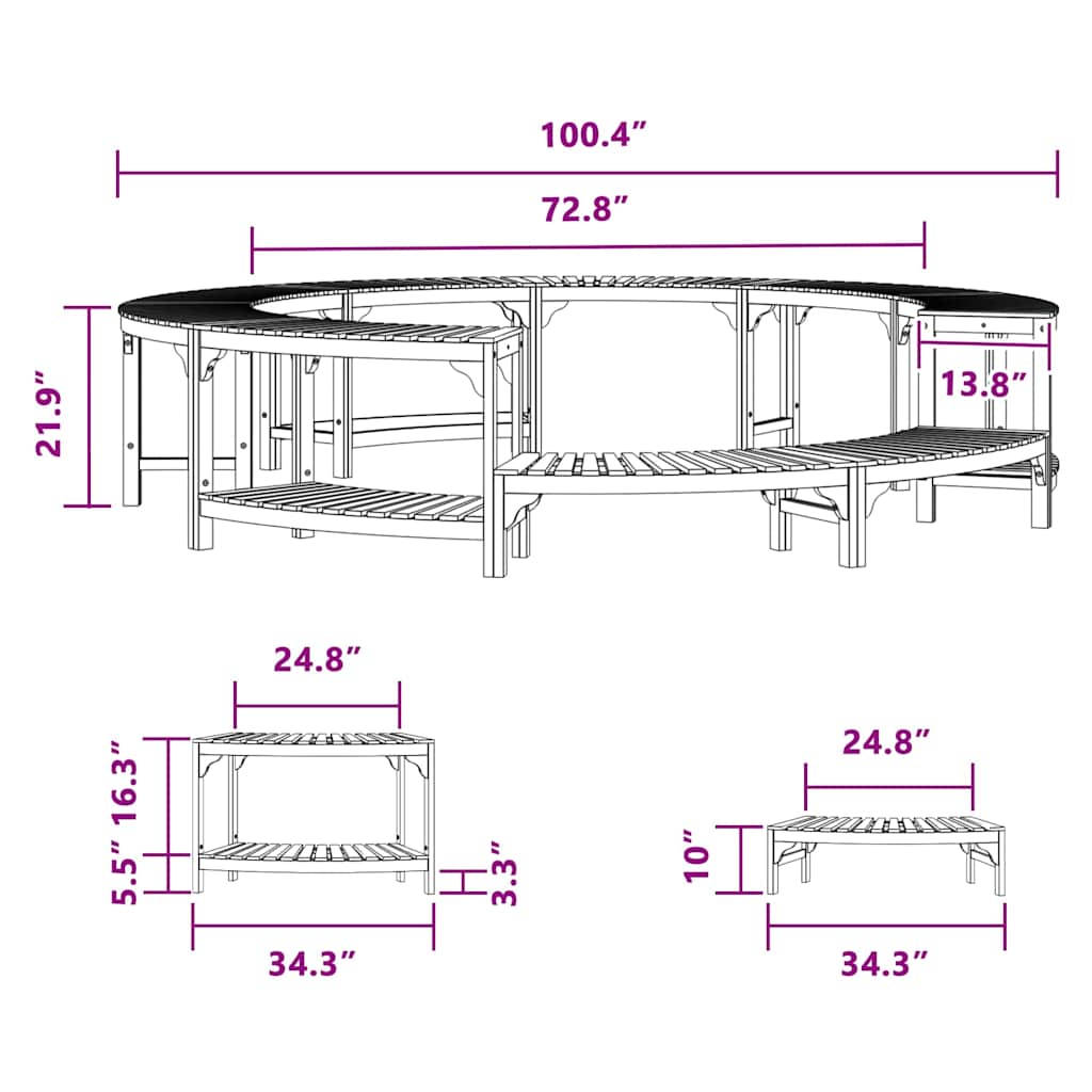 Hot Tub Surround Brown Ø255 x 55,5 cm Solid Acacia Wood