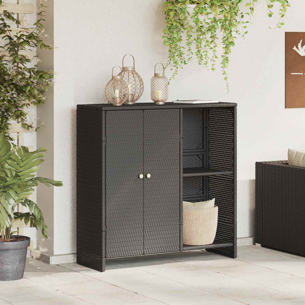 Storage Cabinet with Shelf Black 100 x 36 x 102 cm Rattan