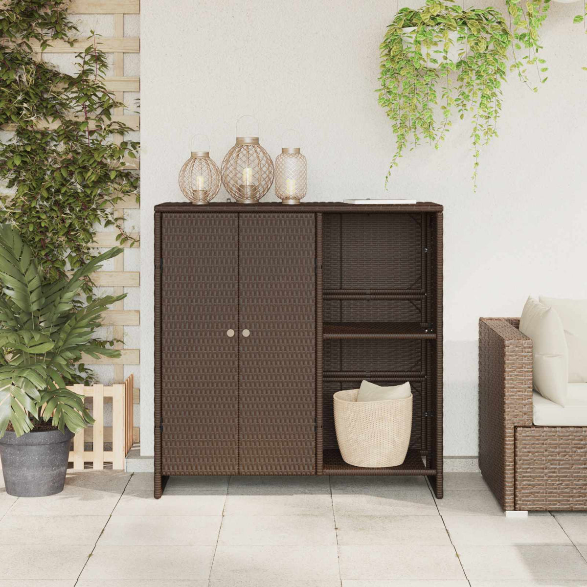 Storage Cabinet with Shelf Brown 100 x 36 x 102 cm Rattan