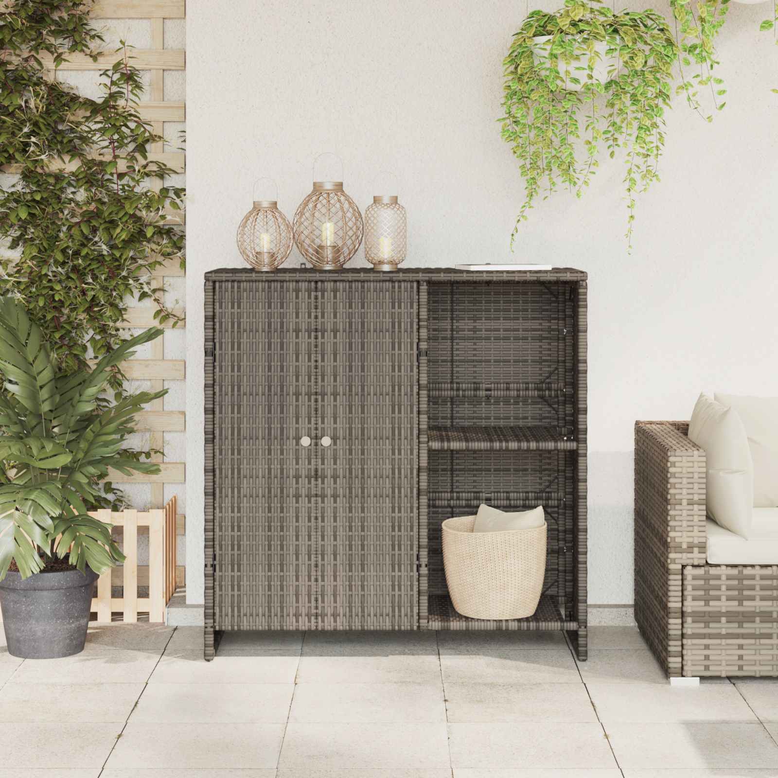 Storage Cabinet with Shelf Grey 100 x 36 x 102 cm Rattan