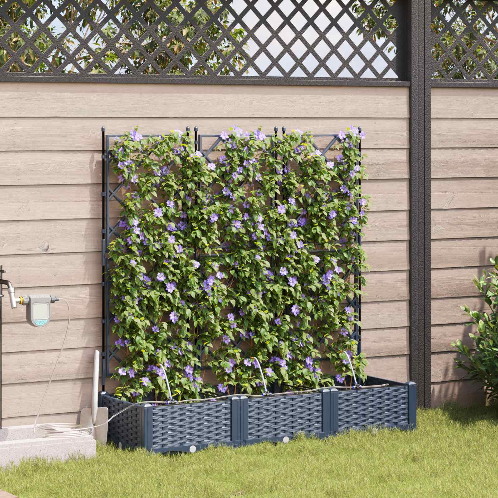 Garden Planter 3 pcs Grey 120 x 40 x 126 cm Plastic