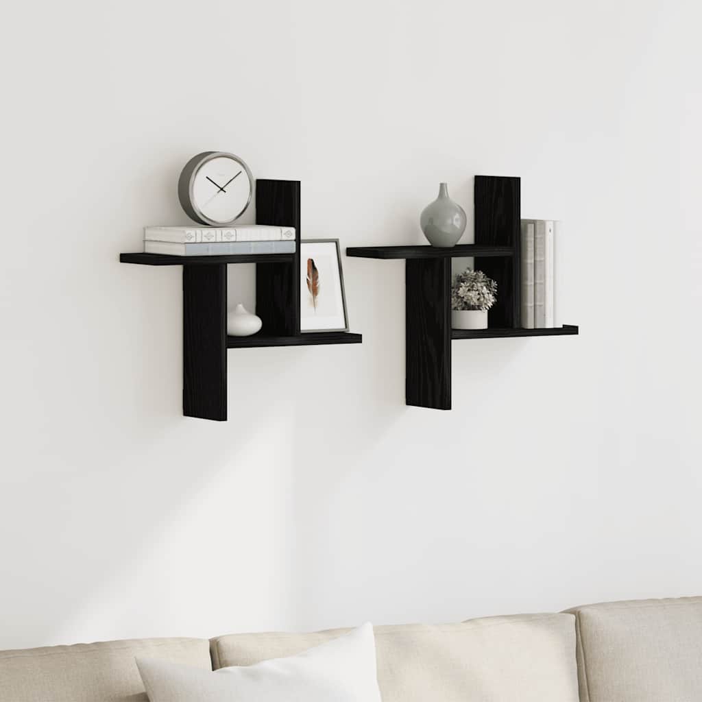 Wall Shelves 2 pcs Black Oak 38x12x38 cm Engineered Wood