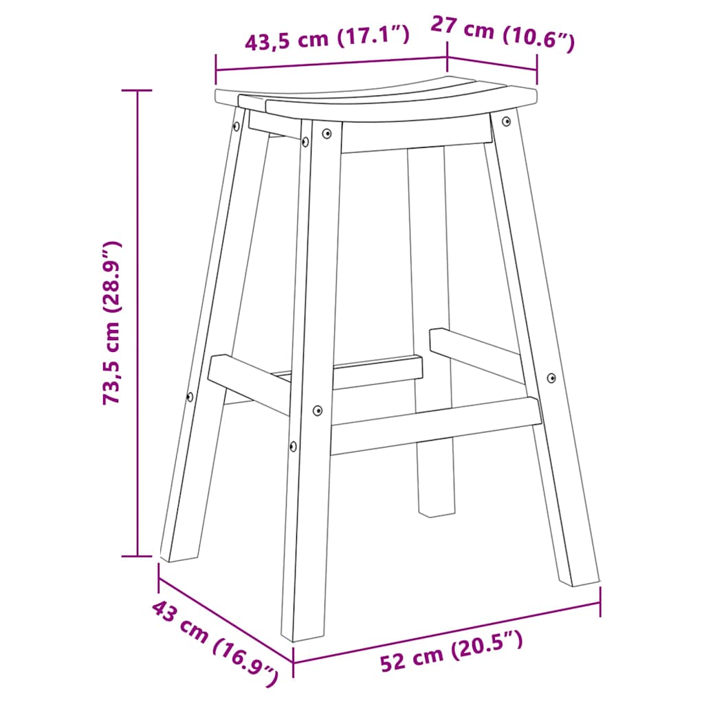 Bar Stool 2 pcs Black 52 x 43 x 73,5 cm HDPE