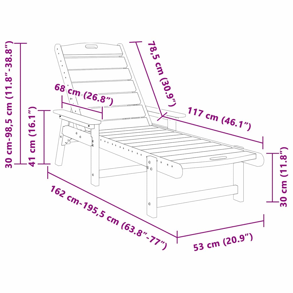 Sun Lounger Black 195.5 x 53 x 98.5 cm HDPE