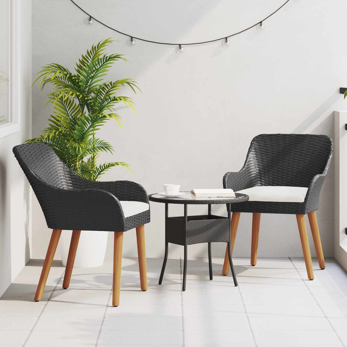 Garden Chair 2 pcs Black Poly Rattan