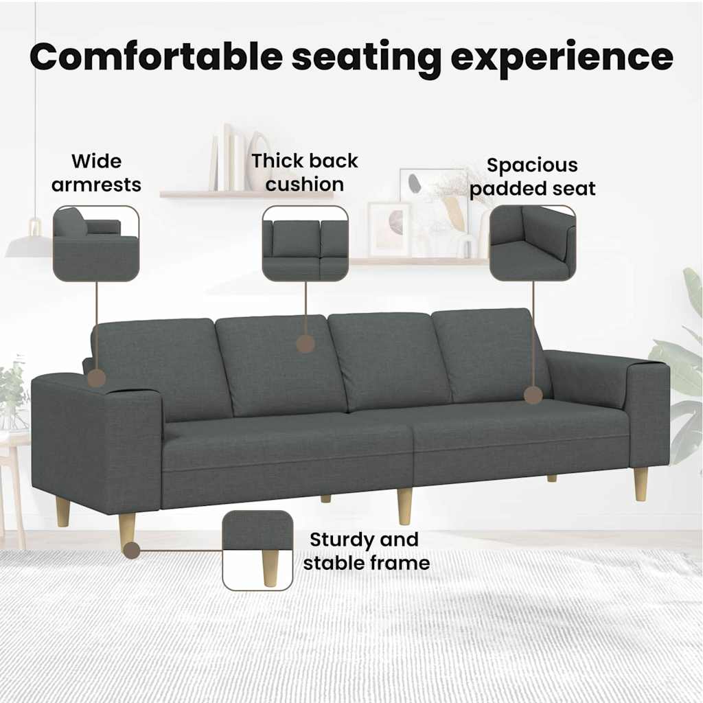 Living Room Couch Dark Grey 250 x 77 x 76 cm Polyester