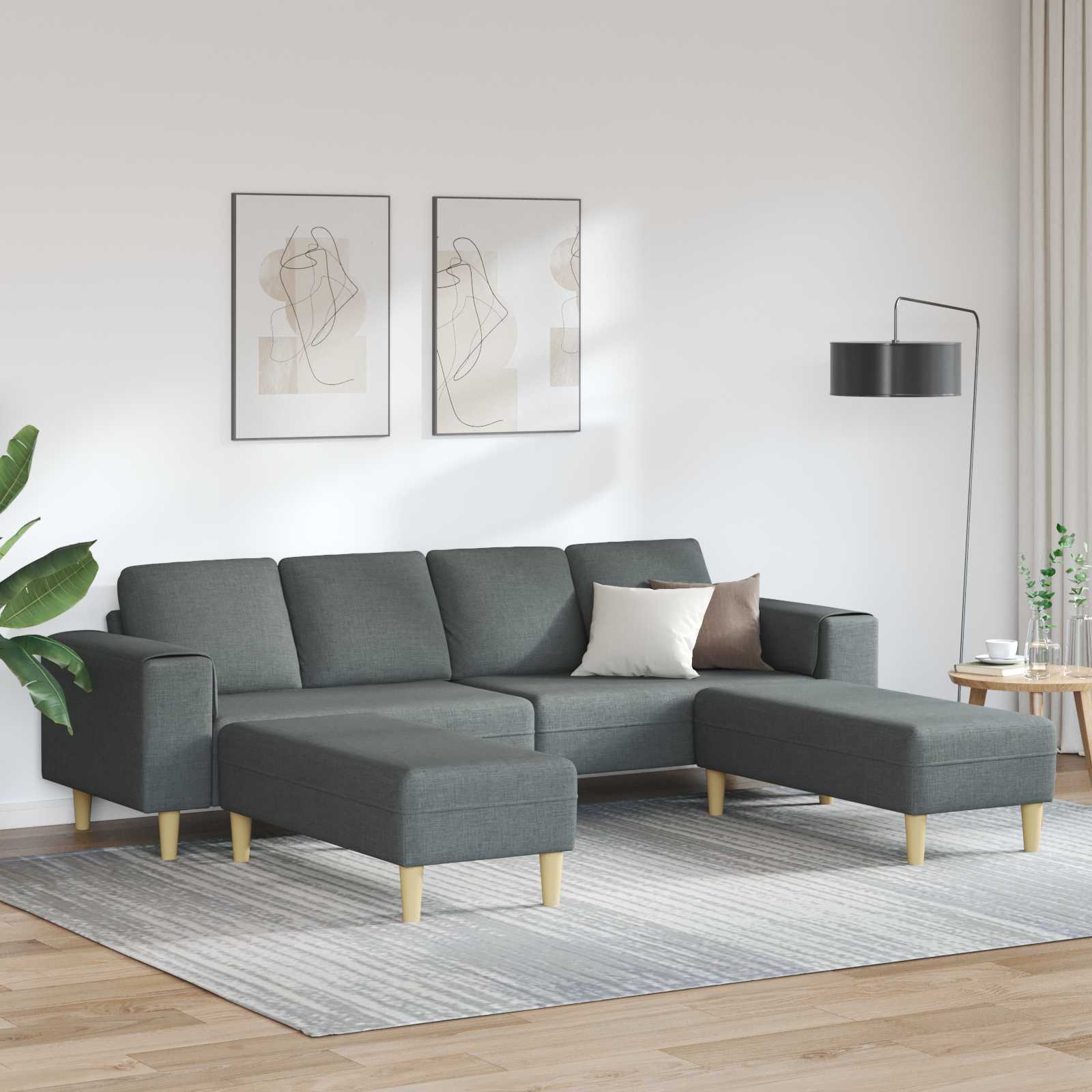 Living Room Couch 3 pcs Dark Grey Polyester