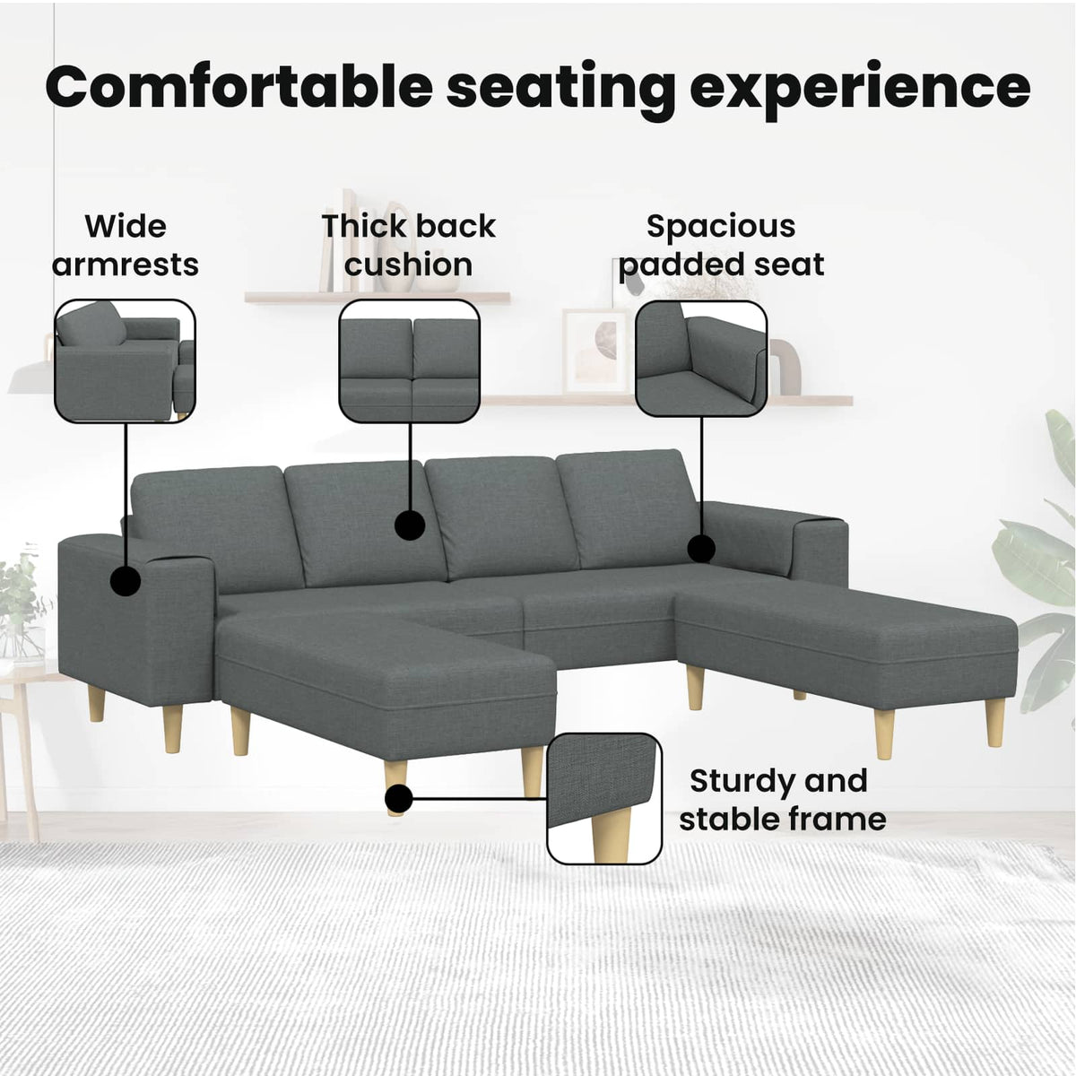 Living Room Couch 3 pcs Dark Grey Polyester