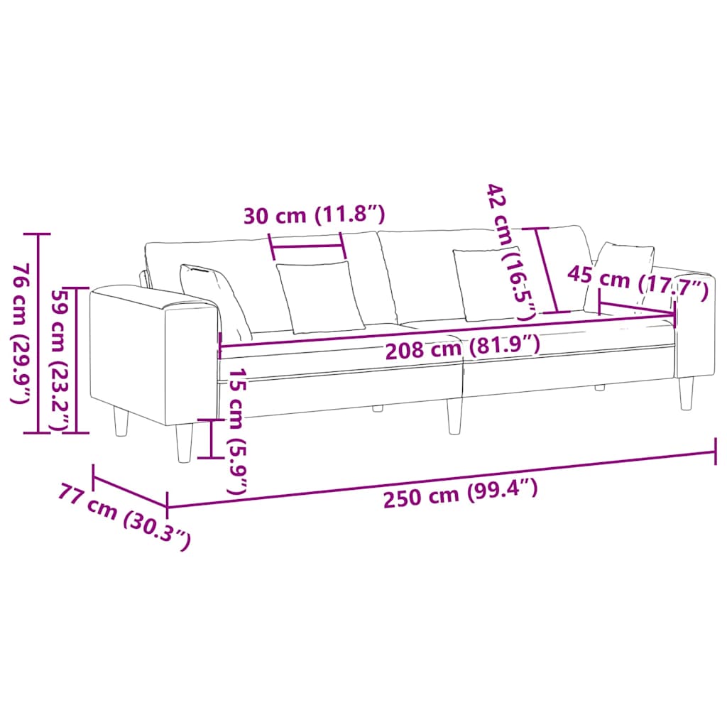 Fabric Sofa with Cushion Dark Grey 208 cm Fabric