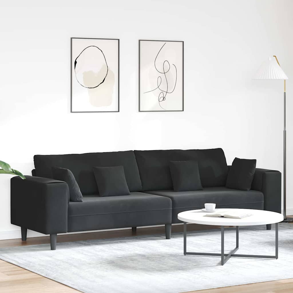 Sofa with Cushion Black 250 x 77 x 76 cm Velvet
