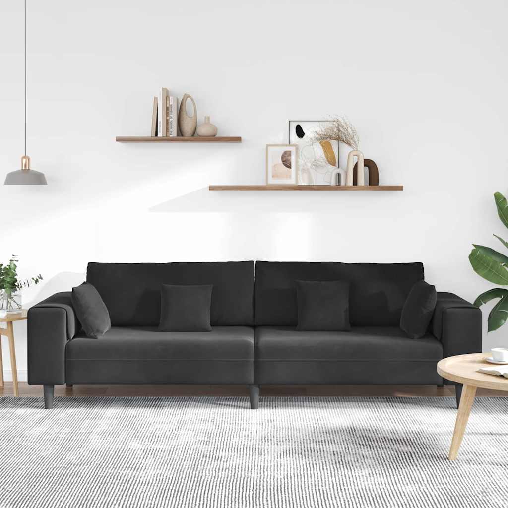 Velvet Sofa with Cushion Black 208 cm Velvet