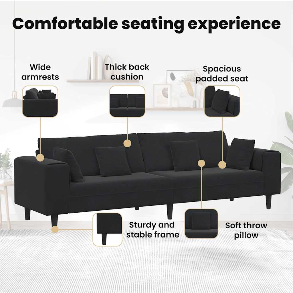 Sofa Black 250 x 77 x 76 cm Velvet