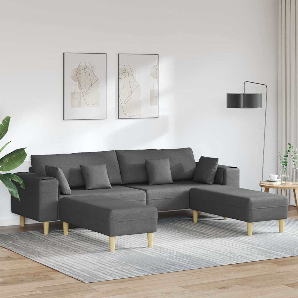 Fabric Sofa with Cushion 3 pcs Dark Grey 208 cm Fabric