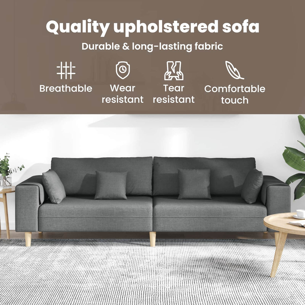 Sofa with Cushion 3 pcs Dark Grey Fabric