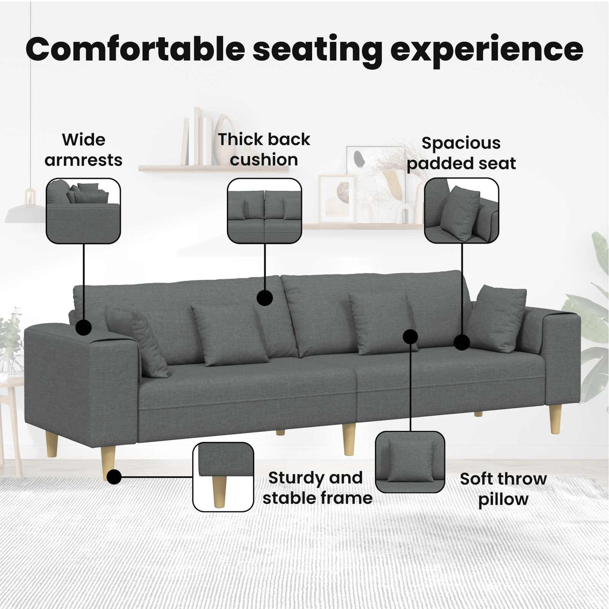 Sofa with Cushion 3 pcs Dark Grey Fabric