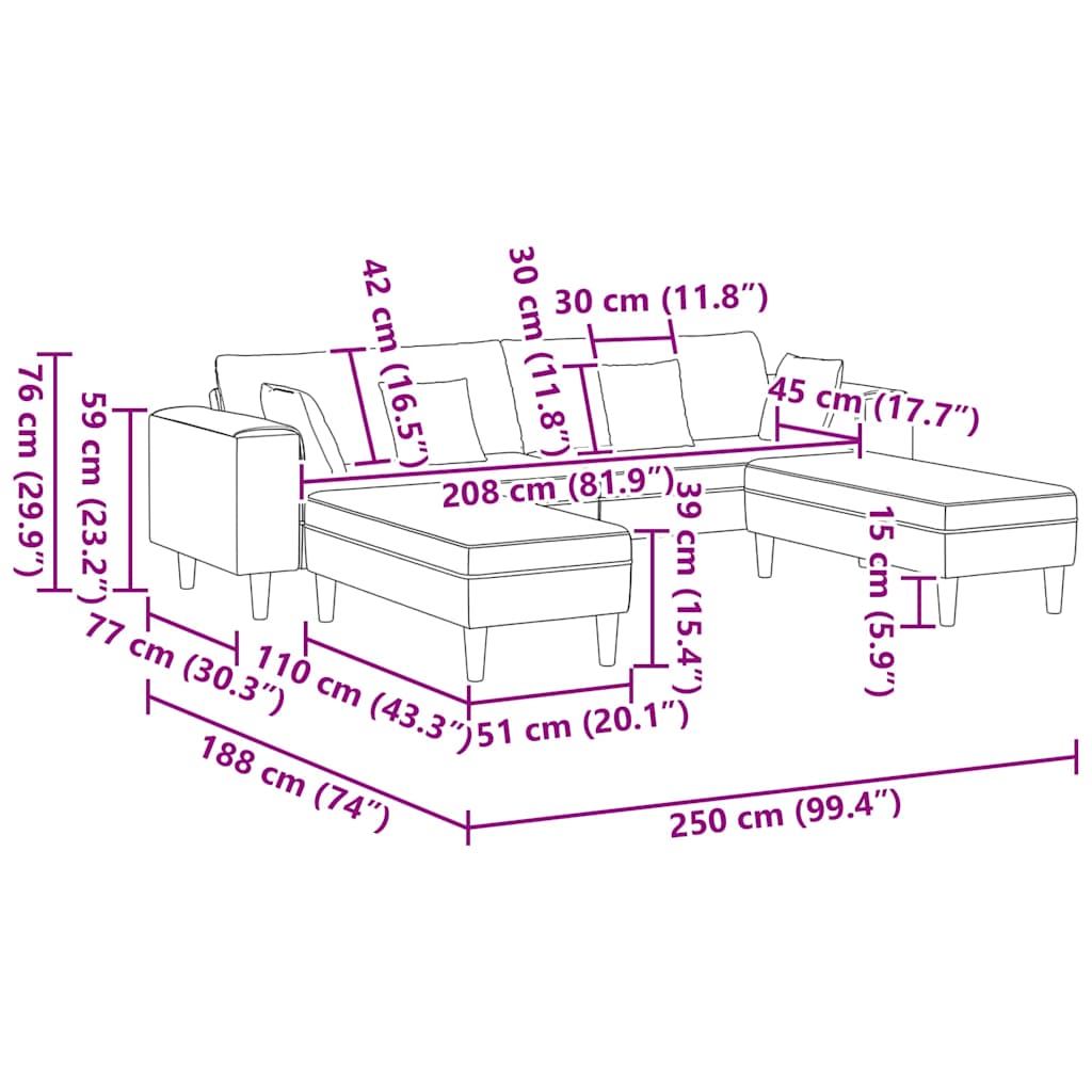 Fabric Sofa with Cushion 3 pcs Dark Grey 208 cm Fabric