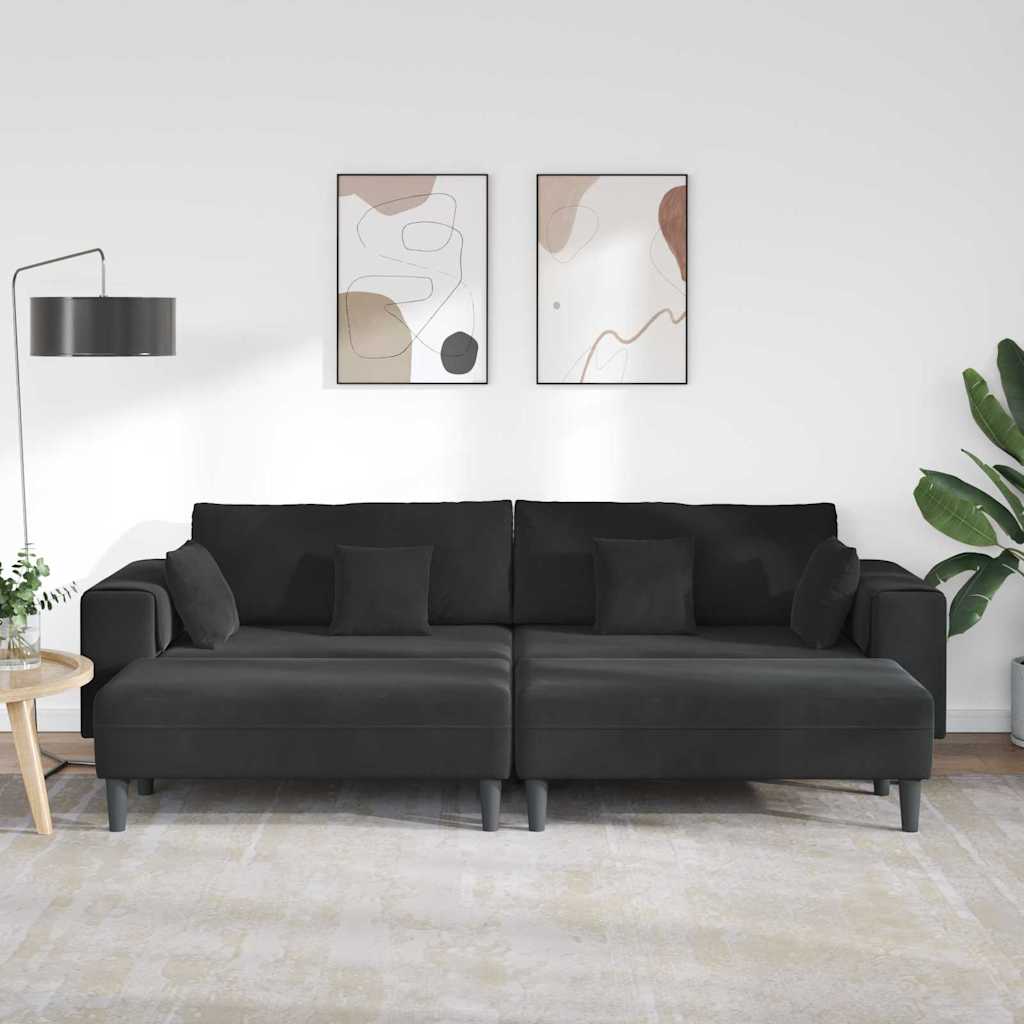 Velvet Sofa with Cushion 3 pcs Black 208 cm Velvet