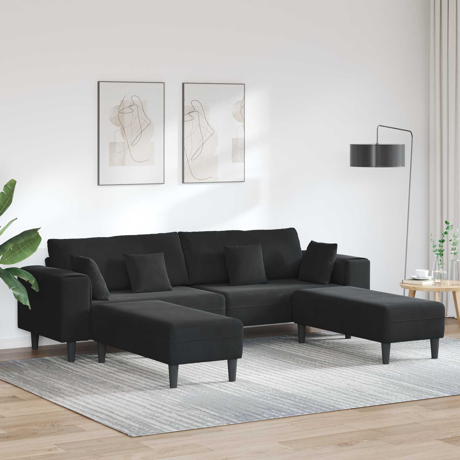 Sofa 3 pcs Black 250 x 188 x 76 cm Velvet