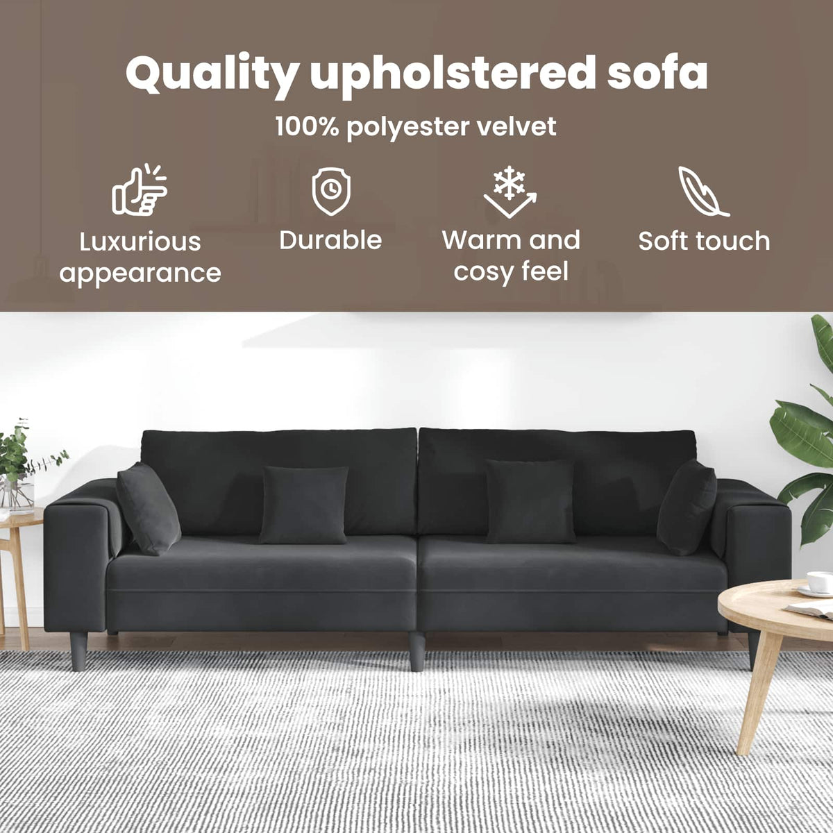 Sofa 3 pcs Black 250 x 188 x 76 cm Velvet