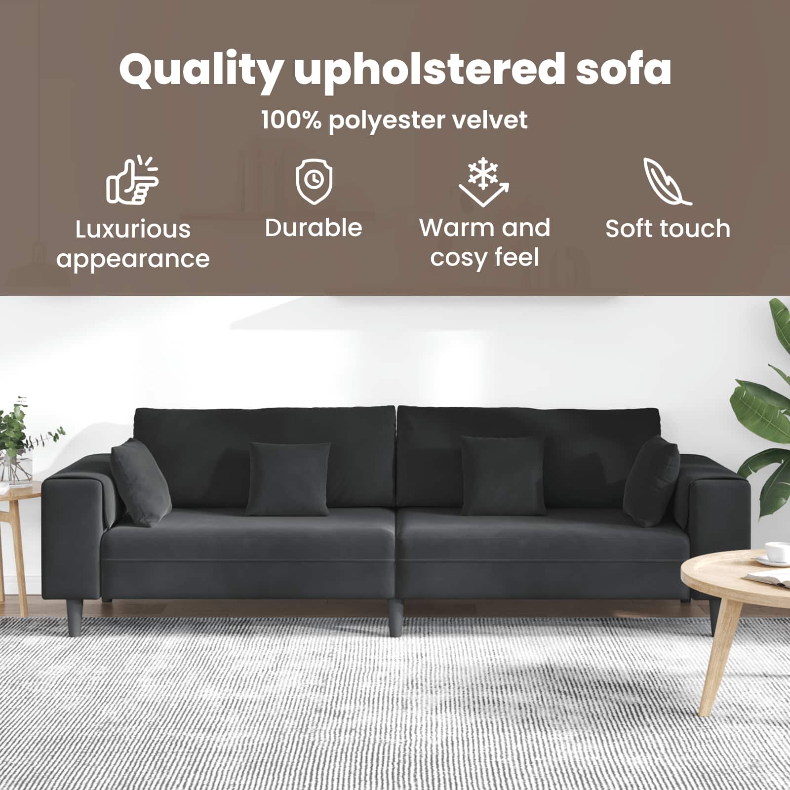 Sofa 3 pcs Black 250 x 188 x 76 cm Velvet