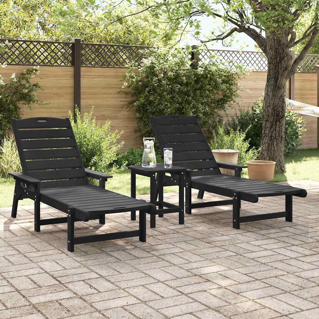 Sun Lounger 2 pcs Black 195.5 x 53 x 98.5 cm Polyethylene