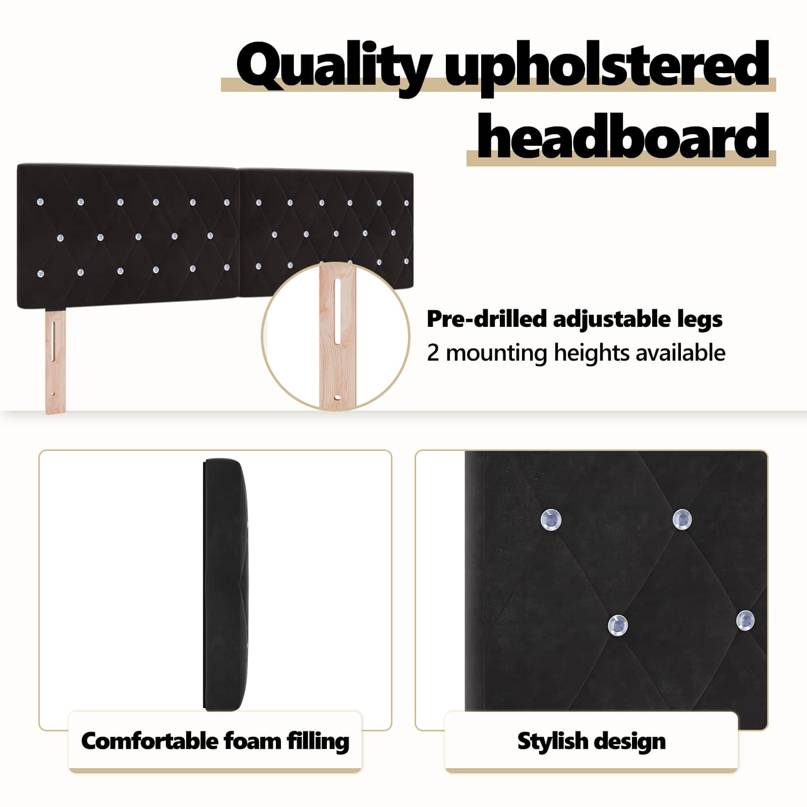 Headboard Black 160 cm Velvet