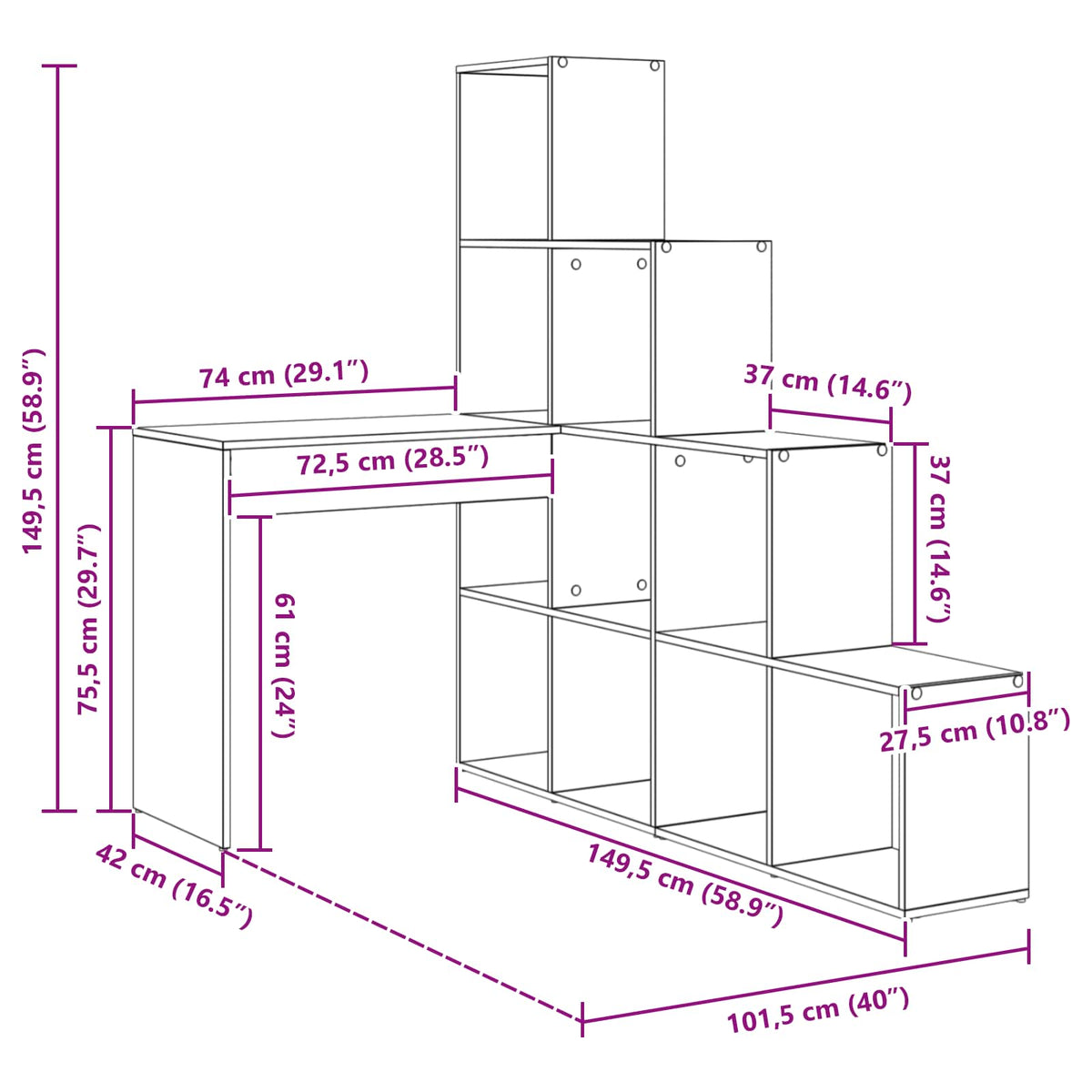 Corner Desk with Shelf Artisan Oak 101,5 x 149,5 x 149,5 cm