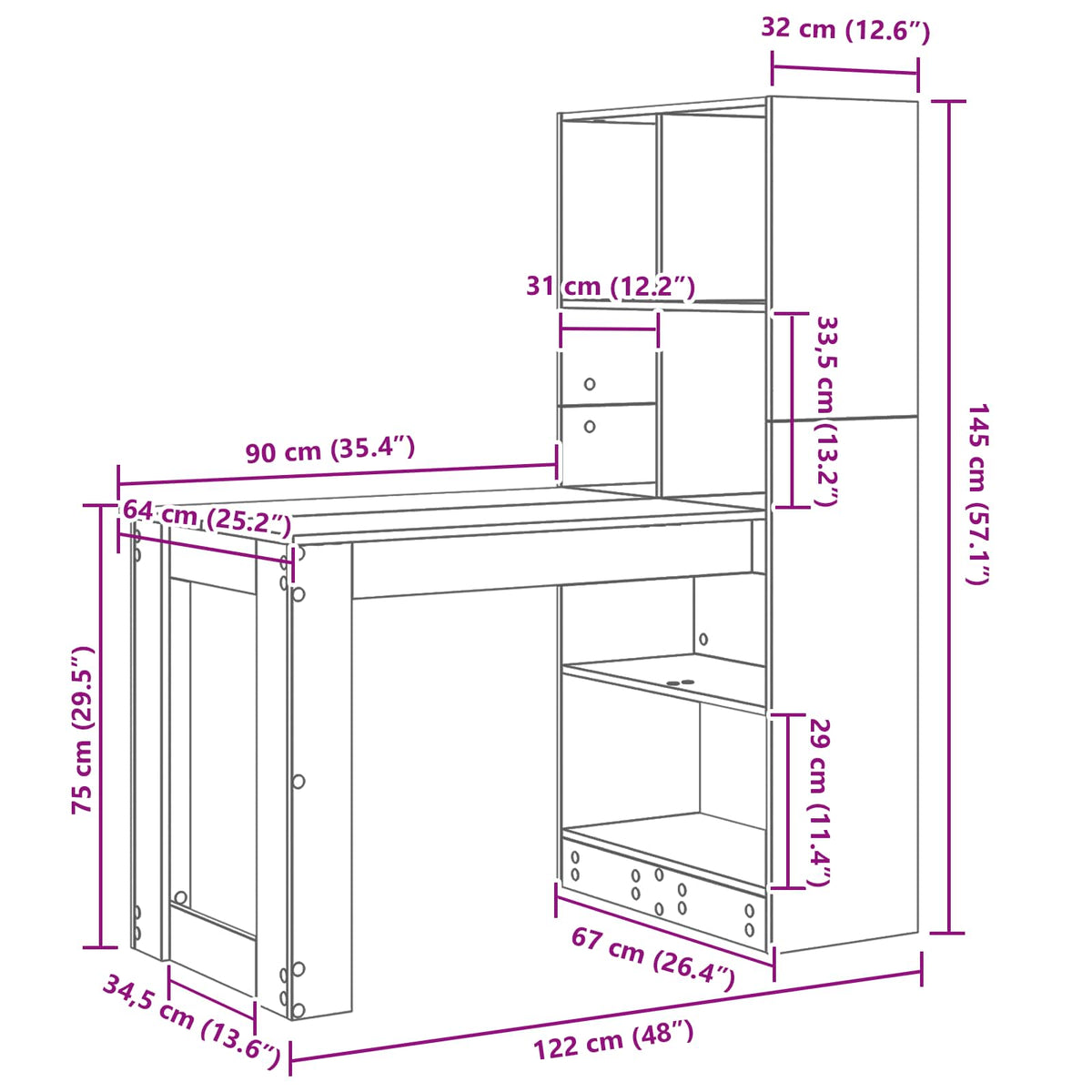 Desk with Shelf White 122 x 67 x 145 cm Engineered Wood