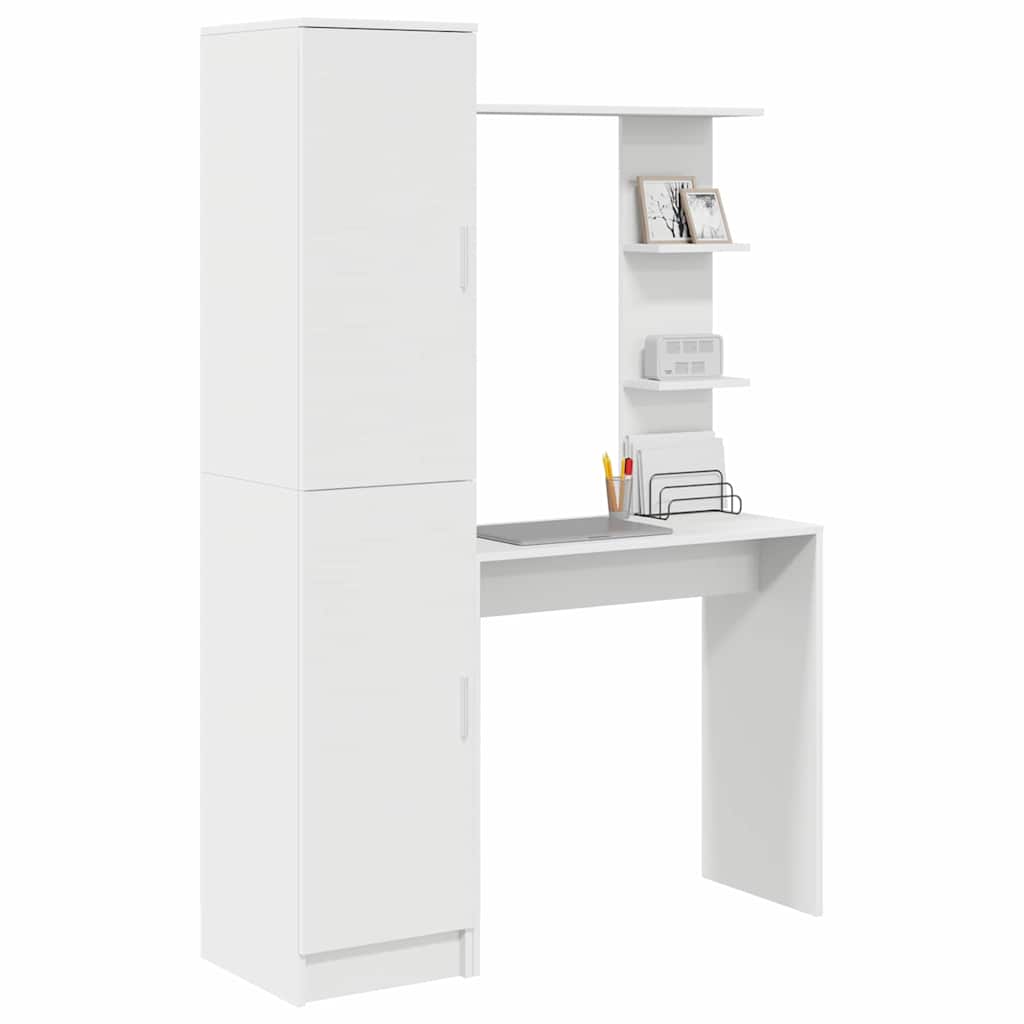 Desk with Storage with Shelf 2 pcs White Engineered wood