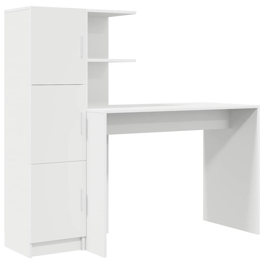 Desk with Storage with Shelf 2 pcs White Engineered wood