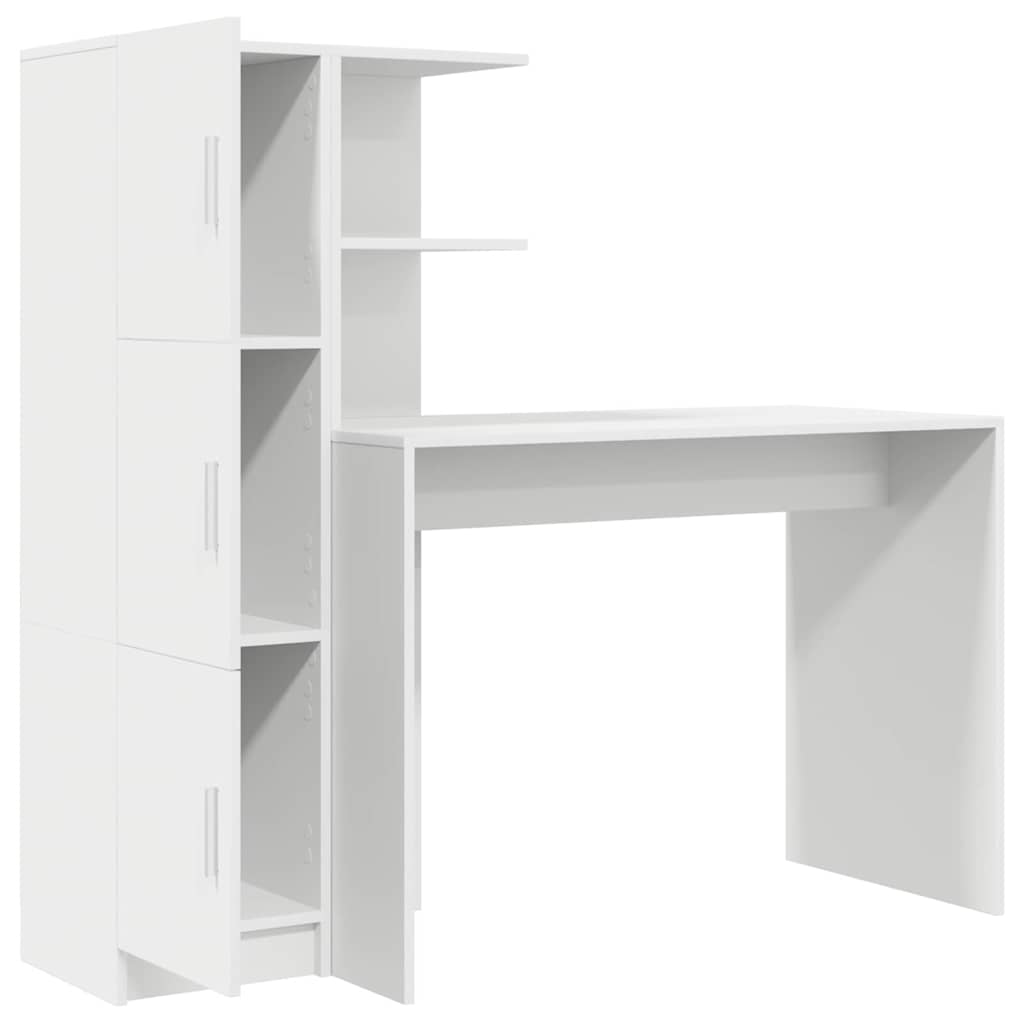 Desk with Storage with Shelf 2 pcs White Engineered wood