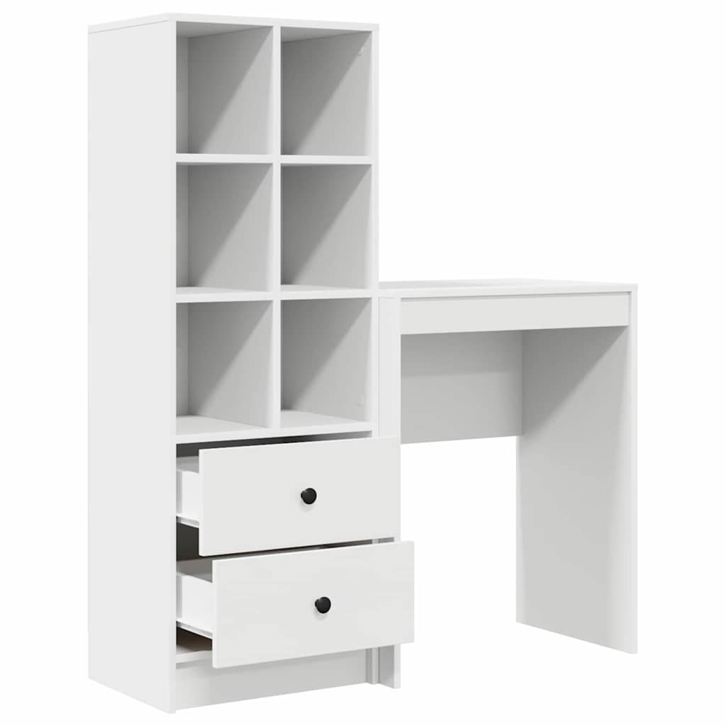Desk with Storage with Drawer 2 pcs White Engineered wood