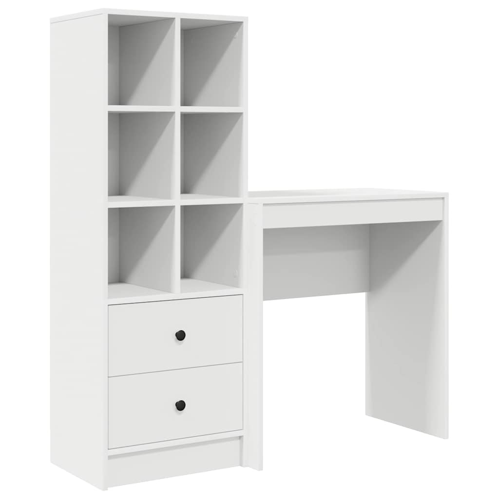 Desk with Storage with Drawer 2 pcs White Engineered wood