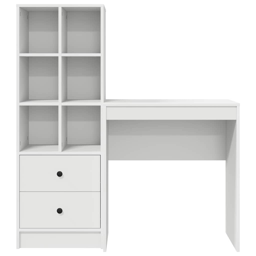 Desk with Storage with Drawer 2 pcs White Engineered wood